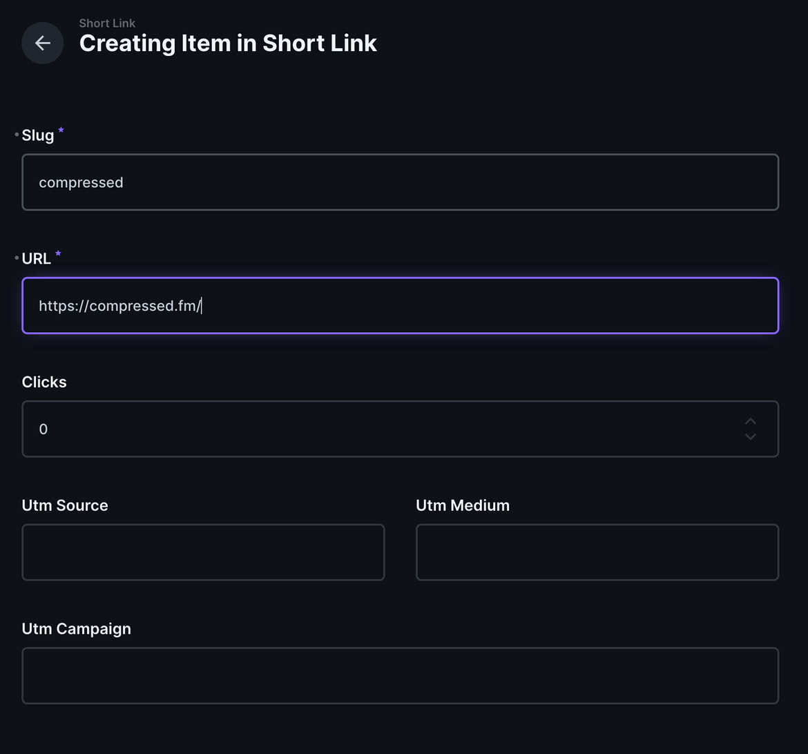 Create a new demo short link item