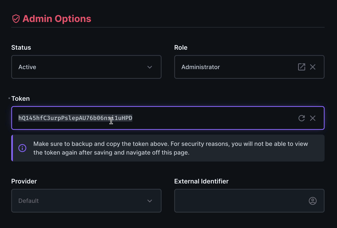 Create admin tokn in Directus